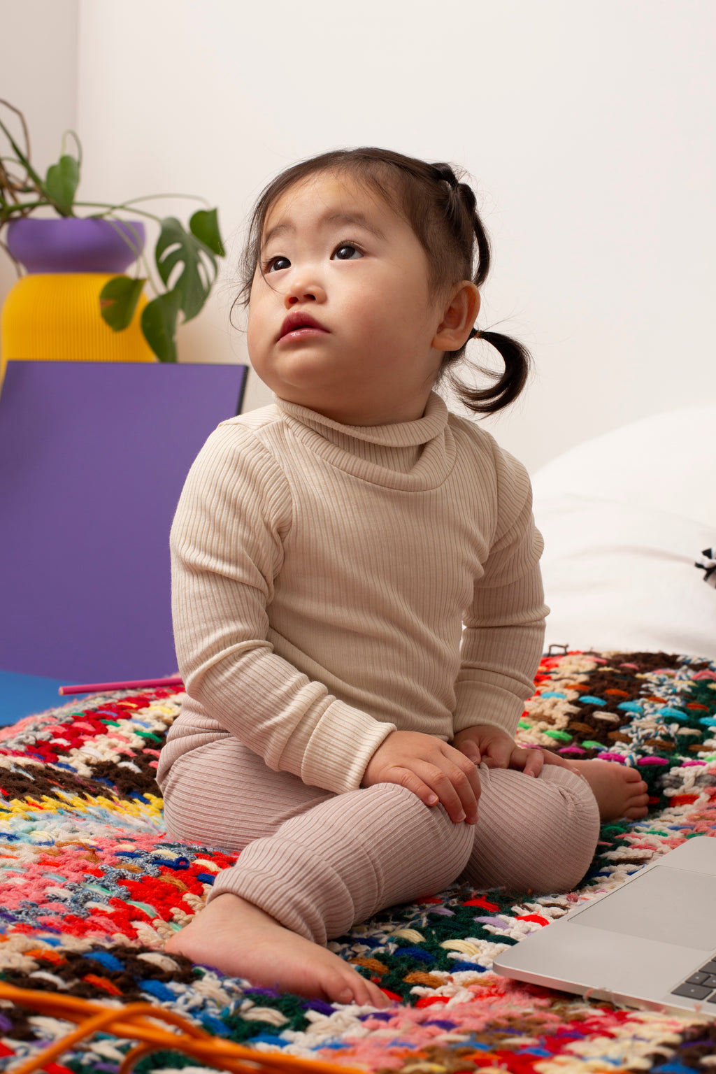 Wolle & Seide Rollkragenshirt – Popcorn